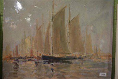 Lot 1054 - William Norman Gaunt FIAL, NDD (1918-2001) Sailing boats off a coastline Oil on board, 46cm by...