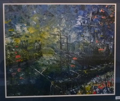 Lot 1060 - English School (Contemporary )  Tall Ships on the River Tyne, Newcastle  acrylic on canvas with...