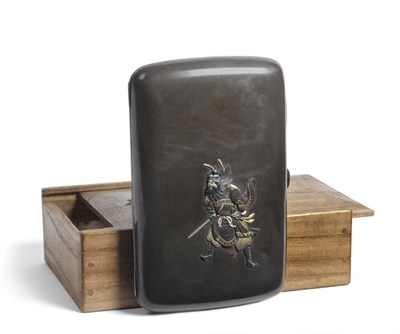 Lot 205 - A Fine Japanese Mixed Metal Cigar Case, circa 1880-1900, plain rectangular with inlaid scene of...