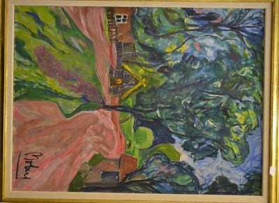 Lot 1068 - Rostislav Vovkushevsky (Later 20th Century)  ";The Pink Road";  extensively inscribed verso,...