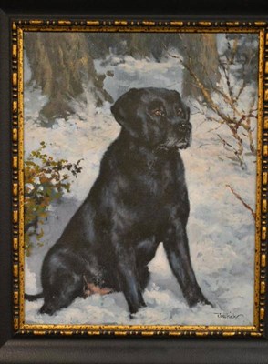 Lot 1071 - Joel Kirk (Contemporary)  A black Labrador in the snow signed, oil on canvas, together with a...