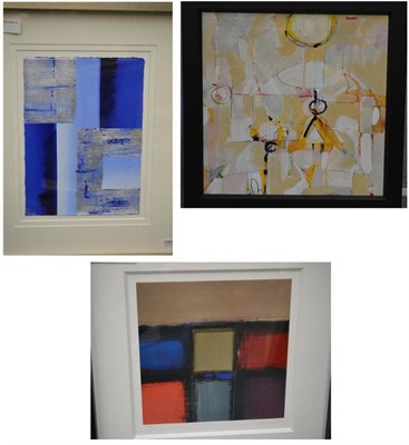 Lot 1081 - Linda Charles (Contemporary)  ";Blue & Silver"; signed, mixed media on paper, together with a...