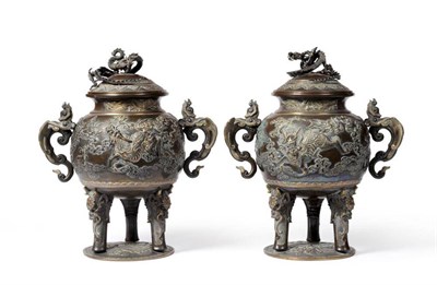 Lot 208 - A Pair of Japanese Parcel Gilt Bronze and Copper Alloy Koros, Meiji period, each as a...