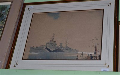 Lot 1115 - A pair of watercolours, Fred Jay Girling, H.M.S ???, Do Class cruiser