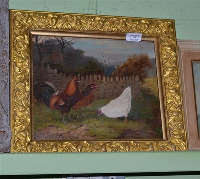 Lot 1121 - An E S England picture, two cocks and a hen, oil on canvas