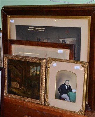 Lot 1133 - A print - ship in storm; a framed print 'Raby Pack'; a Newmarket lithograph; follower of George...