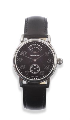 Lot 213 - A Stainless Steel Wristwatch with Power Reserve, signed Montblanc, circa 2005, lever movement,...