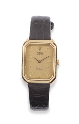 Lot 214 - A Lady's 18ct Gold Wristwatch, signed Rolex, model: Cellini, Ref: 4104, circa 1985, (calibre...