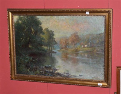 Lot 1151 - An oil on canvas, river scene, indistinctly signed C...