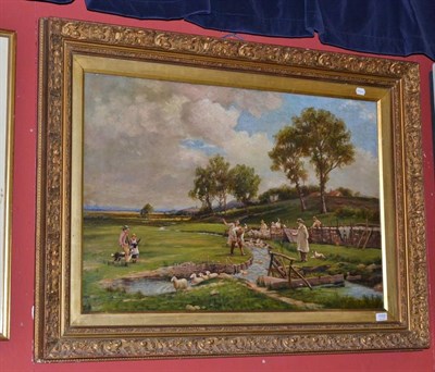 Lot 1153 - S*Tollitt oil painting, figures dipping sheep