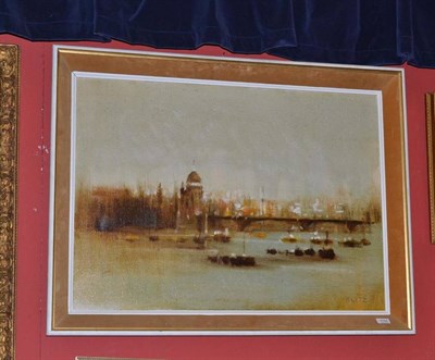 Lot 1154 - Klitz, large oil on canvas of the River Thames