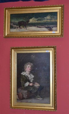 Lot 1155 - An oil on canvas after Landseer; a print of a child and three picture frames (5)