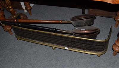 Lot 1261 - Two copper warming pans and a fender