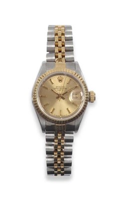 Lot 226 - A Lady's Steel and Gold Automatic Calendar Centre Seconds Wristwatch, signed Rolex, Oyster...