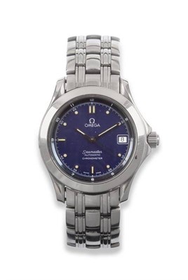 Lot 227 - A Stainless Steel Automatic Calendar Centre Seconds Wristwatch, signed Omega, model: Seamaster,...