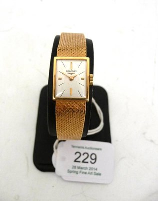 Lot 229 - A Lady's 18ct Gold Wristwatch, signed Longines, circa 1970, (calibre 410) lever movement...