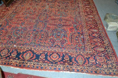 Lot 1316 - Mahal Carpet West Persia, the madder field with flowering plants and flowers enclosed by indigo...