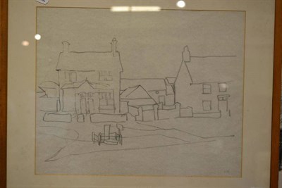 Lot 1040A - Austin Wright (1911-1997)  A view of buildings  initialled, black crayon 39cm by 49cm