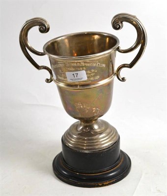 Lot 17 - Silver two handled pedestal trophy cup 'Yorkshire Herald Sports Cup', with socle