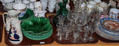 Lot 30 - A Sunderland lustre plaque, Wedgwood and other majolica plates, Chinese famille rose plates,...