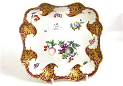 Lot 45 - A Worcester porcelain square dessert dish, circa 1770, of Hope Edwards type, painted with scattered