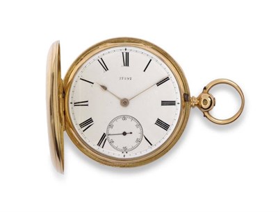 Lot 237 - An 18ct Gold Full Hunter Pocket Watch,1869, fusee lever movement, enamel dial with Roman...