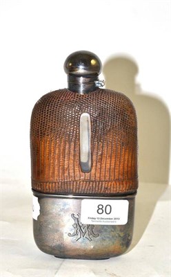 Lot 80 - A silver and leather pocket flask