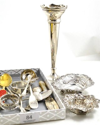 Lot 84 - A quantity of small silver including a specimen vase, napkin rings, bonbon dishes and spoons