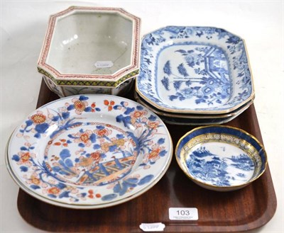 Lot 103 - A collection of Oriental porcelain including three Chinese export platters and a famille rose...
