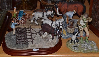 Lot 106 - Two Northumbria figure groups by Judy Boyt: Horse drawn seed drill and horse drawn harrow,...