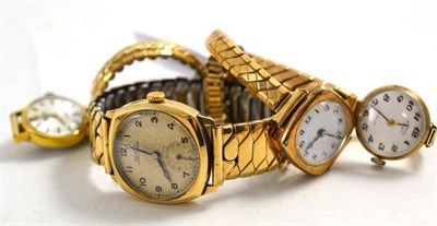 Lot 191 - A gents 9ct gold Rotary wristwatch, two lady's 9ct gold wristwatches and two lady's steel and...