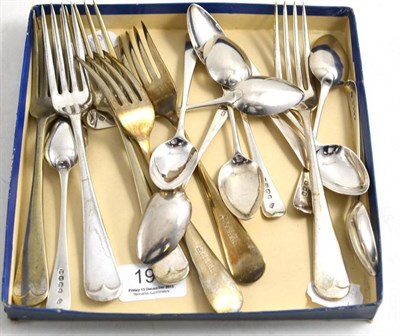 Lot 196 - Ten silver teaspoons and six plate forks