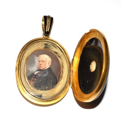 Lot 253 - A Victorian Locket, the oval form enamelled in black on one side, with a split pearl inset...