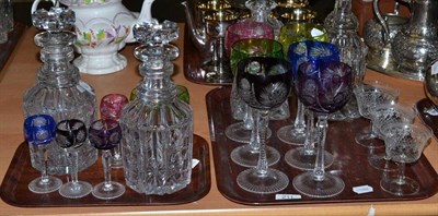 Lot 211 - A pair of Victorian heavy cut glass mallet decanters and stoppers, two other decanters and...