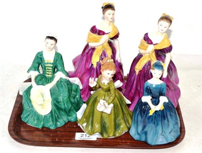 Lot 212 - Four Royal Doulton figures - Adrian (2), Cherie and A Lady from Williamsburg along with a...