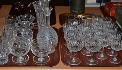 Lot 214 - Two trays of cut glass including a Webb Corbett part table service, two trumpet vases with...