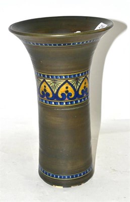 Lot 216 - A Continental pottery vase, possibly Gouda, with Art Nouveau banded decoration, the base marked...