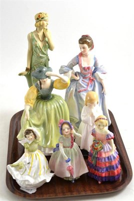 Lot 221 - Six Royal Doulton figures - Mrs Hugh Bonfoy, Buttercup, Babie, Bedtime, Little Bridesmaid and Faye