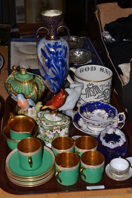 Lot 224 - A tray including a Royal Crown Derby twin handled urn and cover, Crown Devon part coffee set,...