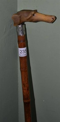 Lot 235 - Walking stick with carved horn dog's head