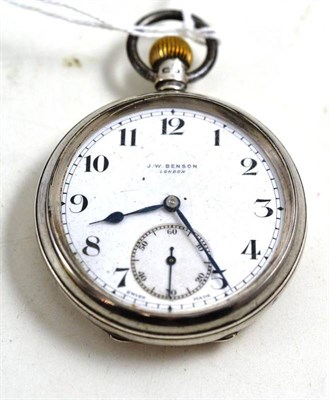 Lot 250 - A silver cased top wind open faced pocket watch by J W Benson, London