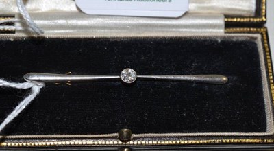 Lot 262 - A diamond bar brooch with single old cut stone, approximately 0.3ct weight