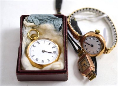 Lot 266 - Lady's gold fob watch and two gold wristwatches