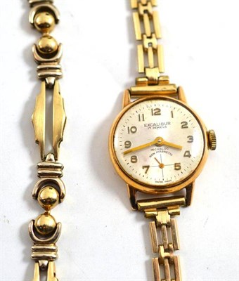 Lot 267 - A fancy link bracelet, stamped '585' and a lady's Excalibur wristwatch stamped '18k' on a...