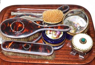 Lot 289 - Tray of miscellaneous including small silver, tortoiseshell backed vanity set etc