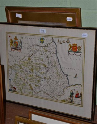 Lot 316 - After Blaeu, a map of the Bishoprike of Durham, hand coloured; C.J.Atkins, woman collecting...