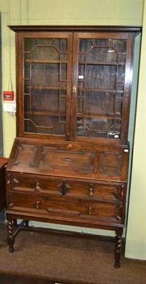 Lot 350 - Oak bureau bookcase