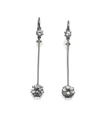 Lot 267 - A Pair of Early 20th Century Diamond Drop Earrings, each earring comprises an old cut diamond...