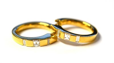 Lot 271 - A Pair of 18 Carat Gold Diamond Hoop Earrings, by Asprey, the yellow hoops each inset with a square