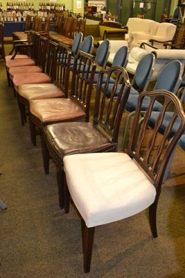 Lot 410 - Set of four 19th century mahogany rail back dining chairs in Hepplewhite style and two pairs of...